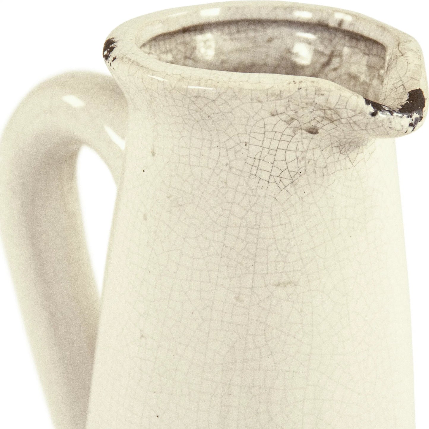 001 SI-2448743 | Closeup | Distressed Crackle White Pitcher by Zentique in distressed crackle white. Made from ceramic in a traditional style.