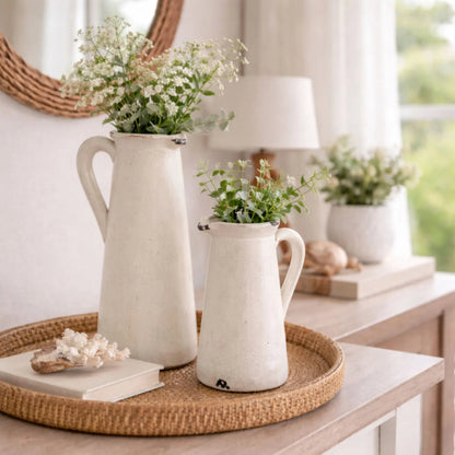 Distressed Crackle White Pitcher by Zentique in distressed crackle white. Made from ceramic in a traditional style.