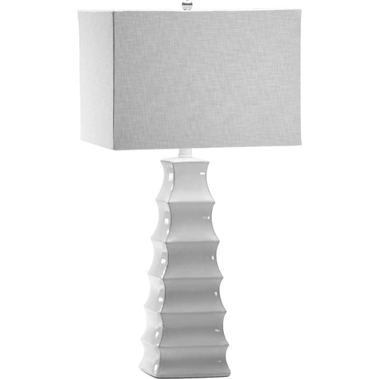 Emily Lamp by Cyan Design in white. Made from ceramic with white linen shade in a modern style.