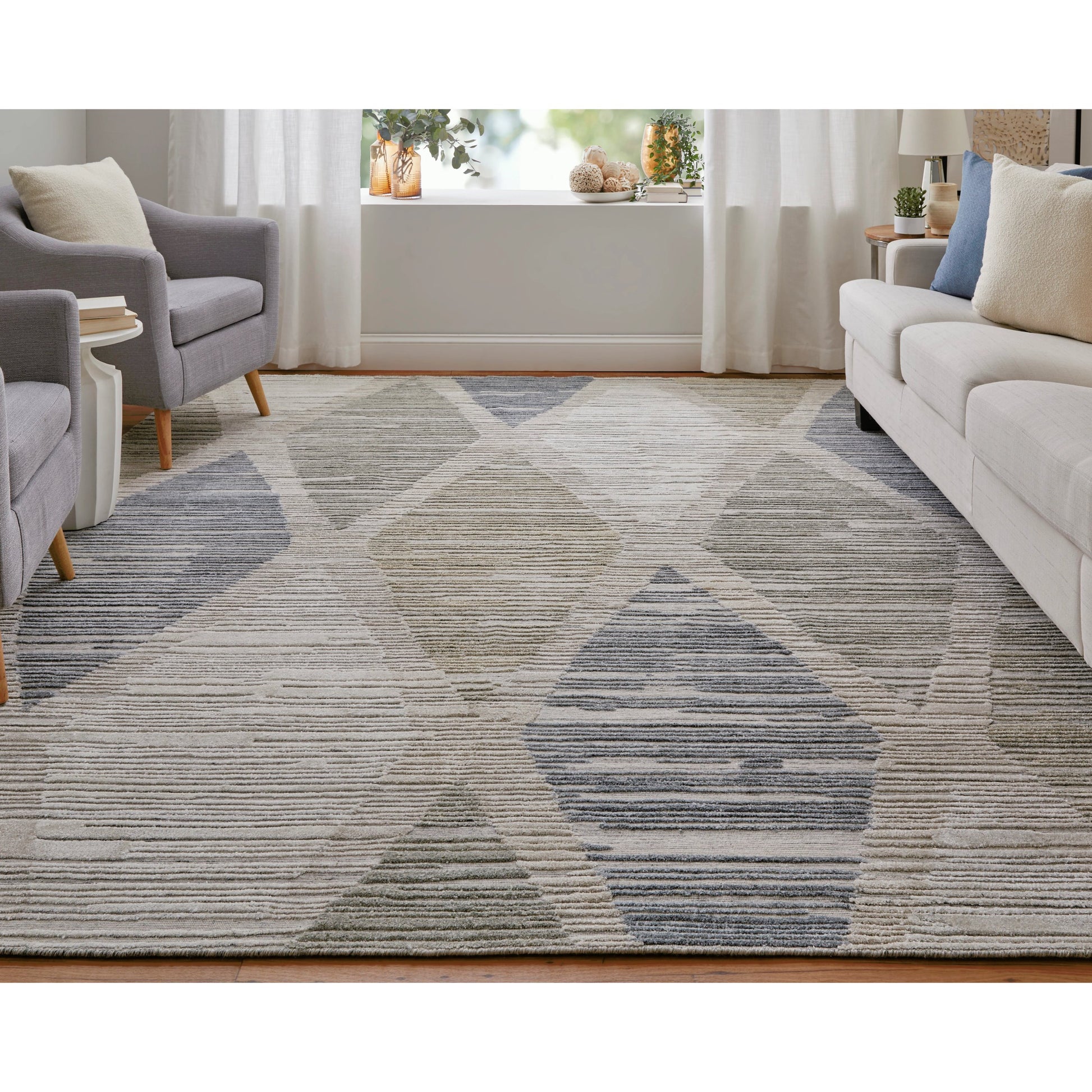 Elias Diamond Rug - ELS69FWF by Feizy in ivory, blue, brown. Made from viscose, wool in a unique style.