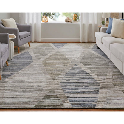 Elias Diamond Rug - ELS69FWF by Feizy in ivory, blue, brown. Made from viscose, wool in a unique style.