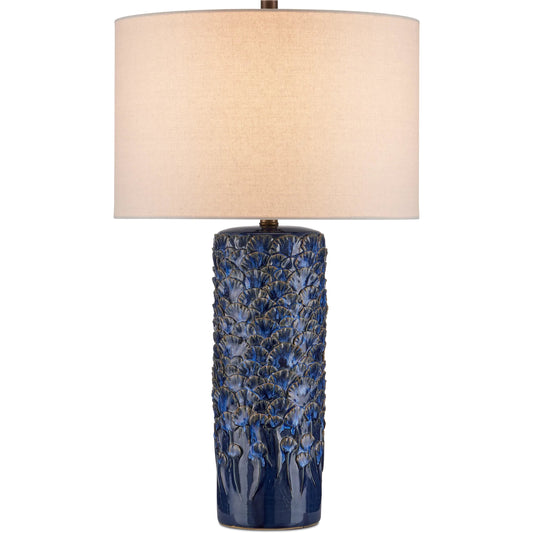 Fairmont Table Lamp by Currey and Company in dark blue reactive. Made from ceramic in a unique style.