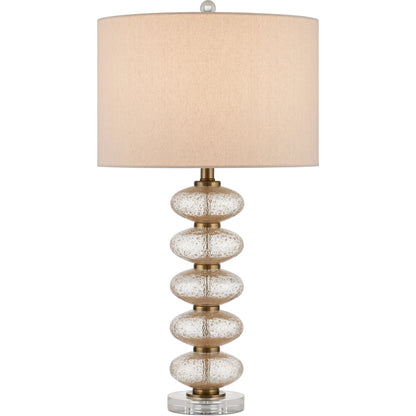 Zebulon Table Lamp by Currey and Company in clear, gold, antique brass. Made from glass, metal, optic crystal in a modern style.