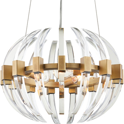 Coquette Small Brass Chandelier by Currey and Company in clear, antique brass. Made from optic crystal, metal in a modern style.