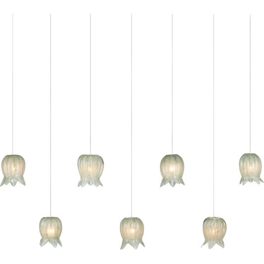 Polpo 7-Light Linear Multi-Drop Pendant by Currey and Company. Made from art glass, metal in a modern style.