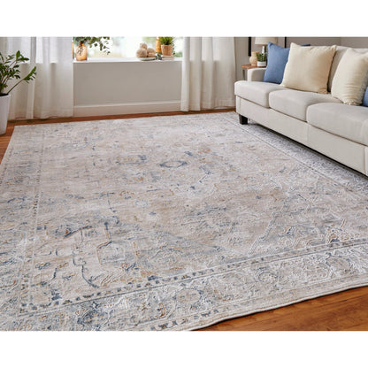 Pasha Transitional Rug - 39M5F by Feizy in ivory, taupe, blue. Made from polyester in a unique style.