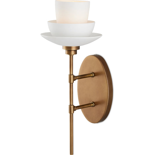 Etiquette Wall Sconce by Currey and Company in antique brass, white. Made from metal, bone china in a modern style.
