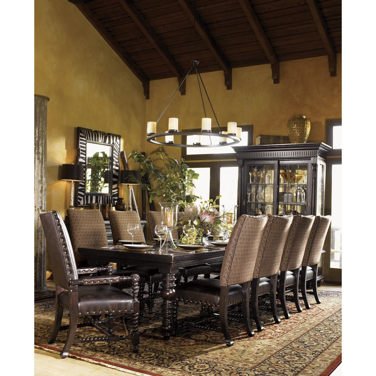002 SR-836086 | Lifestyle | Edwards Side Chair by Tommy Bahama Home in antiqued brown leather. Made from unique in a eclectic & global style.