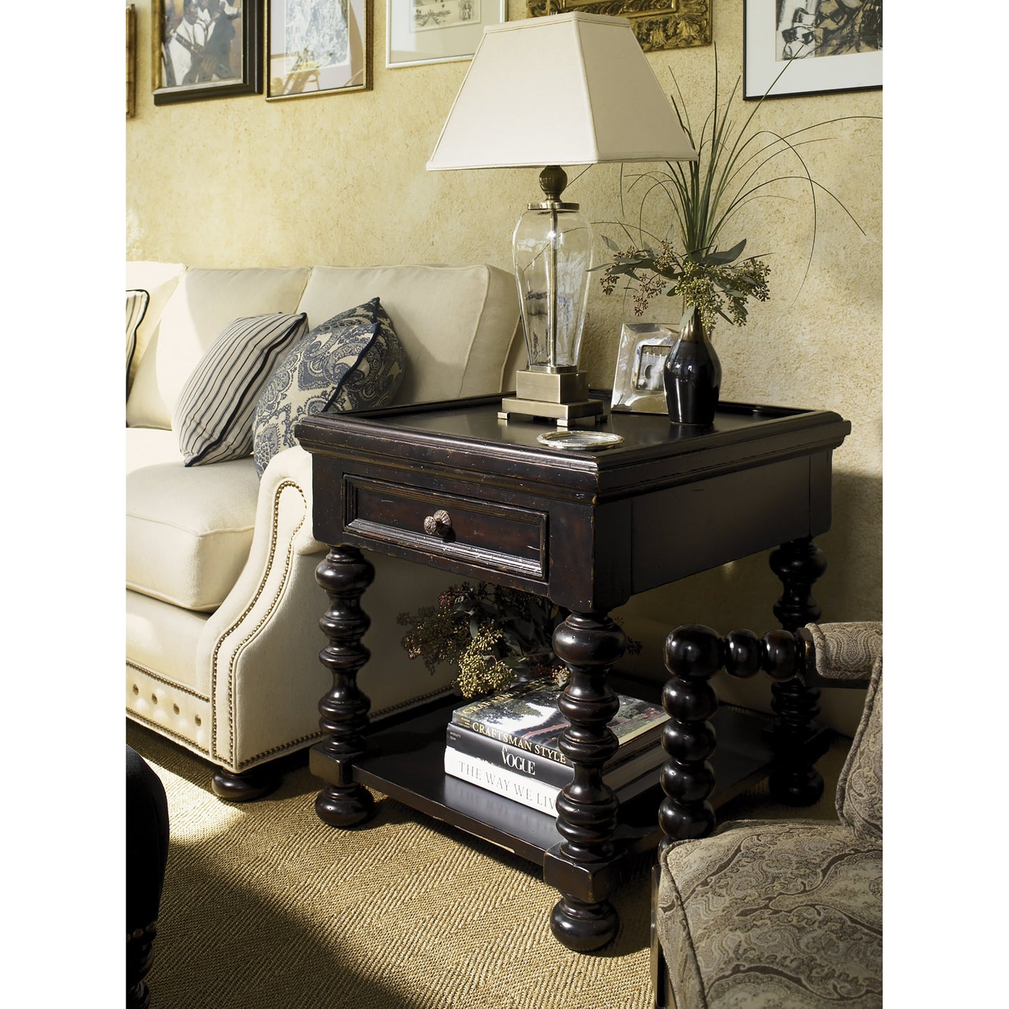 002 SR-836095 | Lifestyle | Explorer End Table by Tommy Bahama Home. Made from unique in a eclectic & global style.