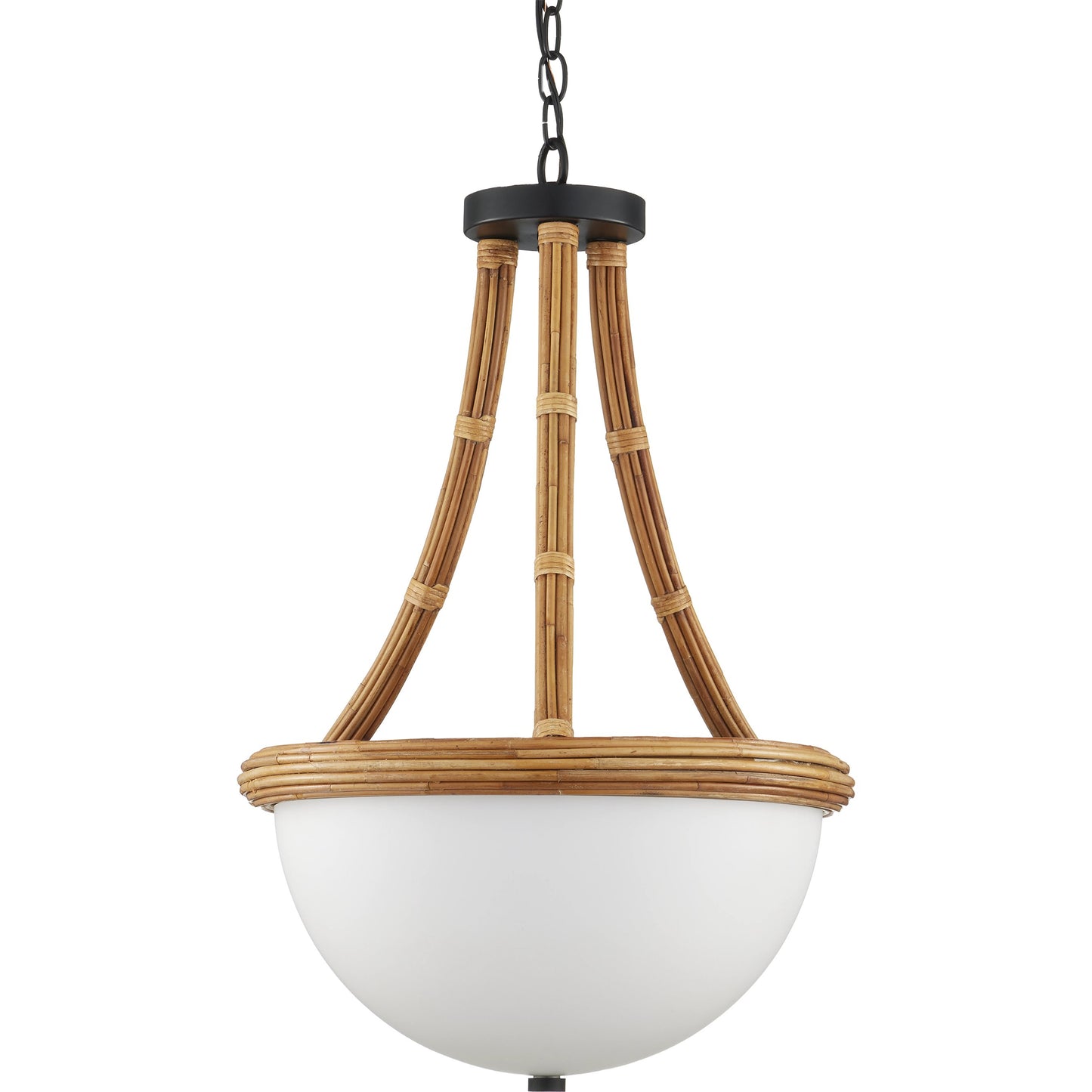 003 SI-2134017 | Additional Silo | Morningside Semi-Flush Mount by Currey and Company in natural, frosted white, satin black. Made from rattan, glass, wrought iron in a cottage & farmhouse style.