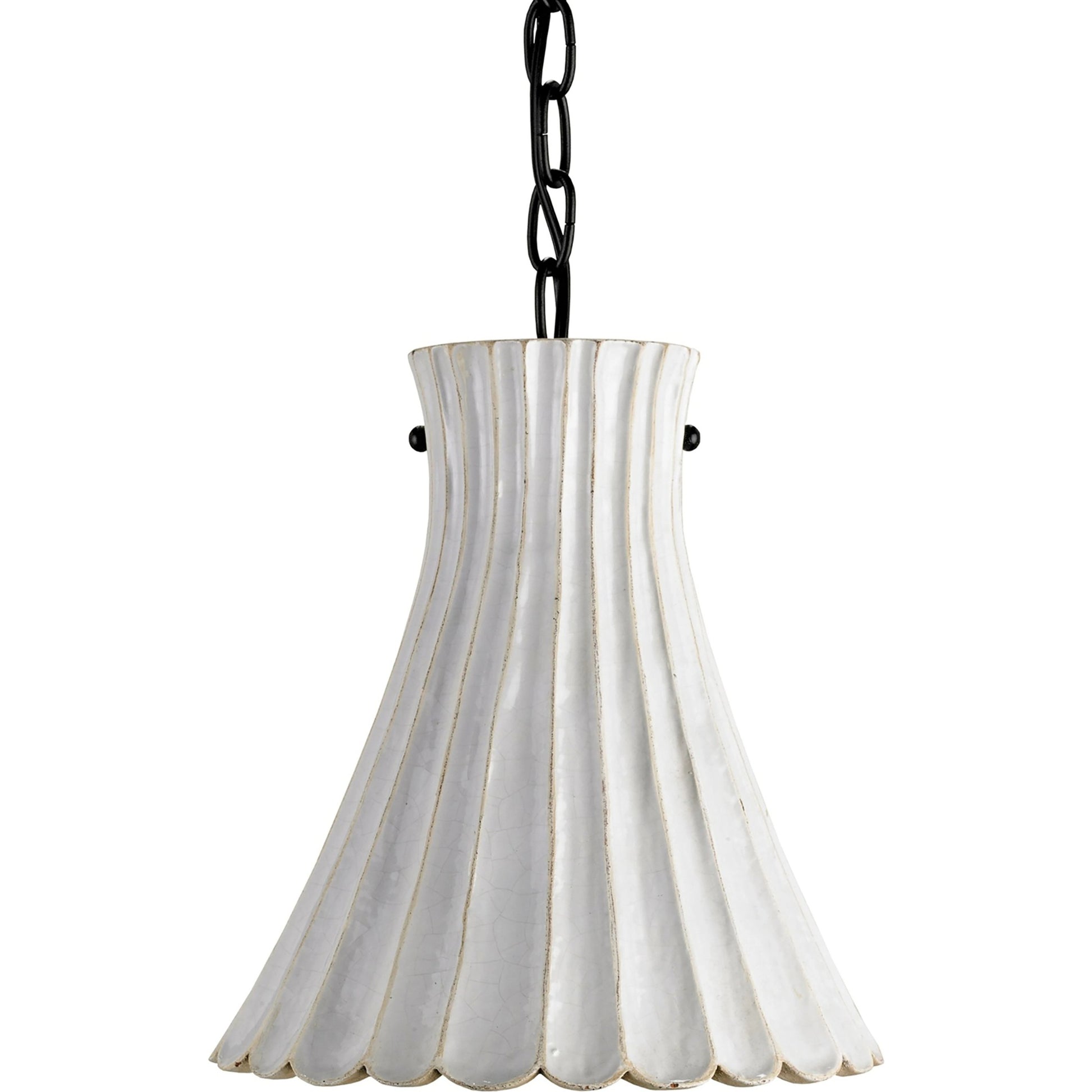 Jazz Pendant by Currey and Company in satin black, white crackle. Made from wrought iron, terracotta in a coastal style.