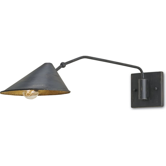 Serpa Wall Sconce by Currey and Company in french black, gold leaf. Made from wrought iron in a modern style.