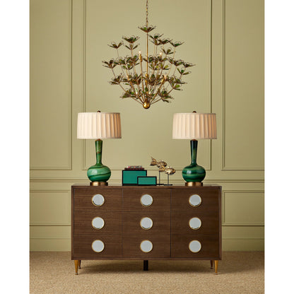 Hortensia Chandelier by Currey and Company in contemporary gold leaf, contemporary gold, contemporary silver leaf. Made from wrought iron in a modern style.