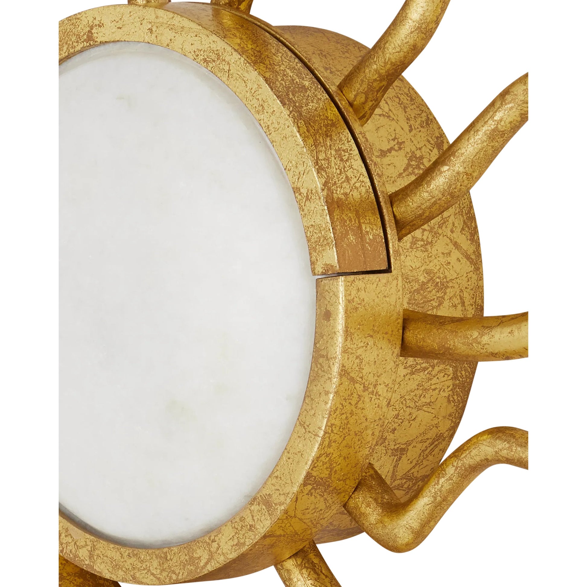 Tona Wall Sconce by Currey and Company in gold leaf, white. Made from metal, marble in a modern style.