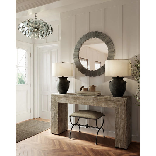 Dario Round Mirror by Currey and Company in gray, mirror. Made from marble, glass in a modern style.