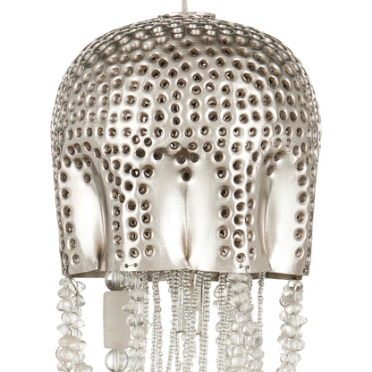 Medusa Round 15-LIGHT Multi-Drop Pendant by Currey and Company in nickel, silver. Made from nickel, steel, glass in a modern style.