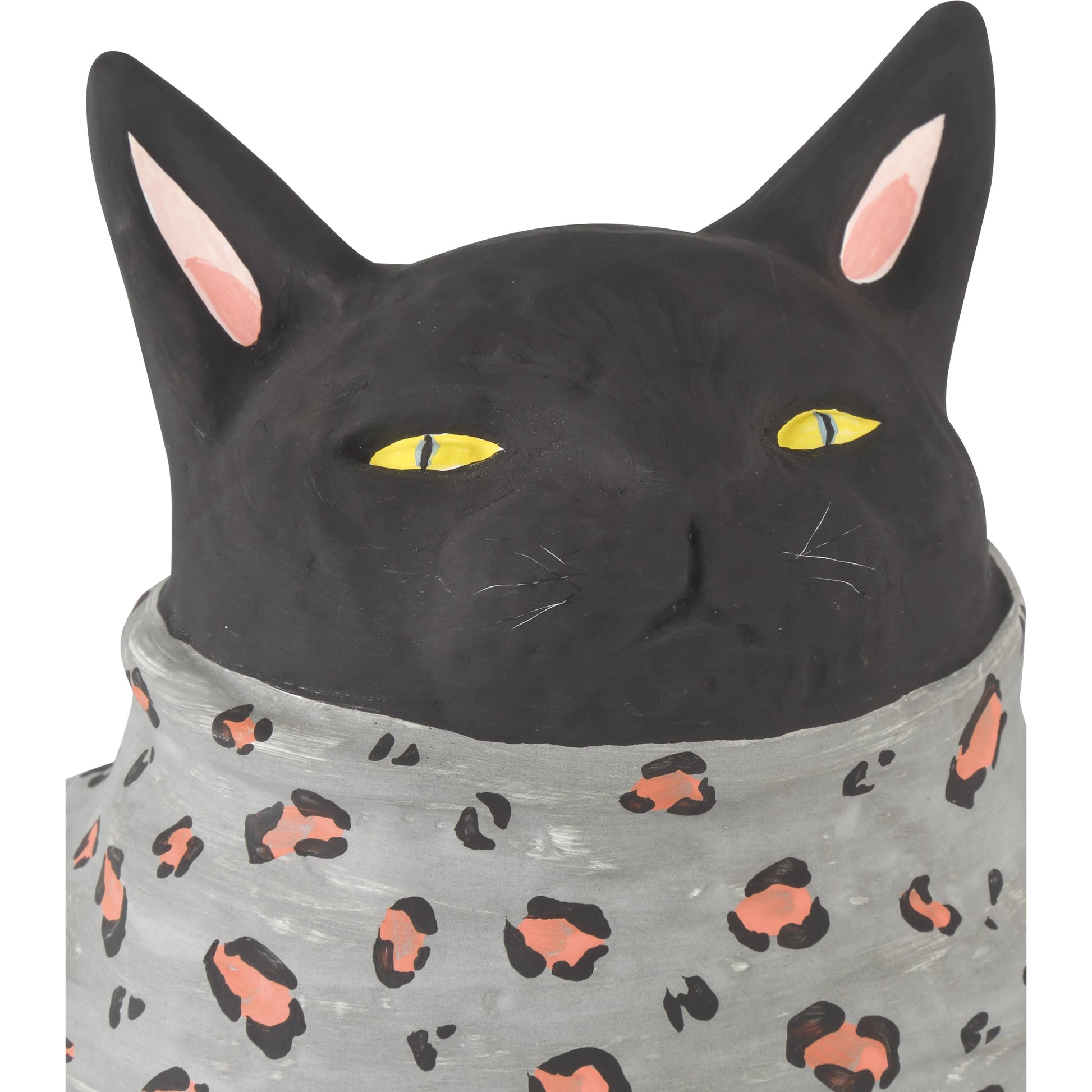 Feline Object by Currey and Company in black, gray, pink. Made from porcelain in a modern style.