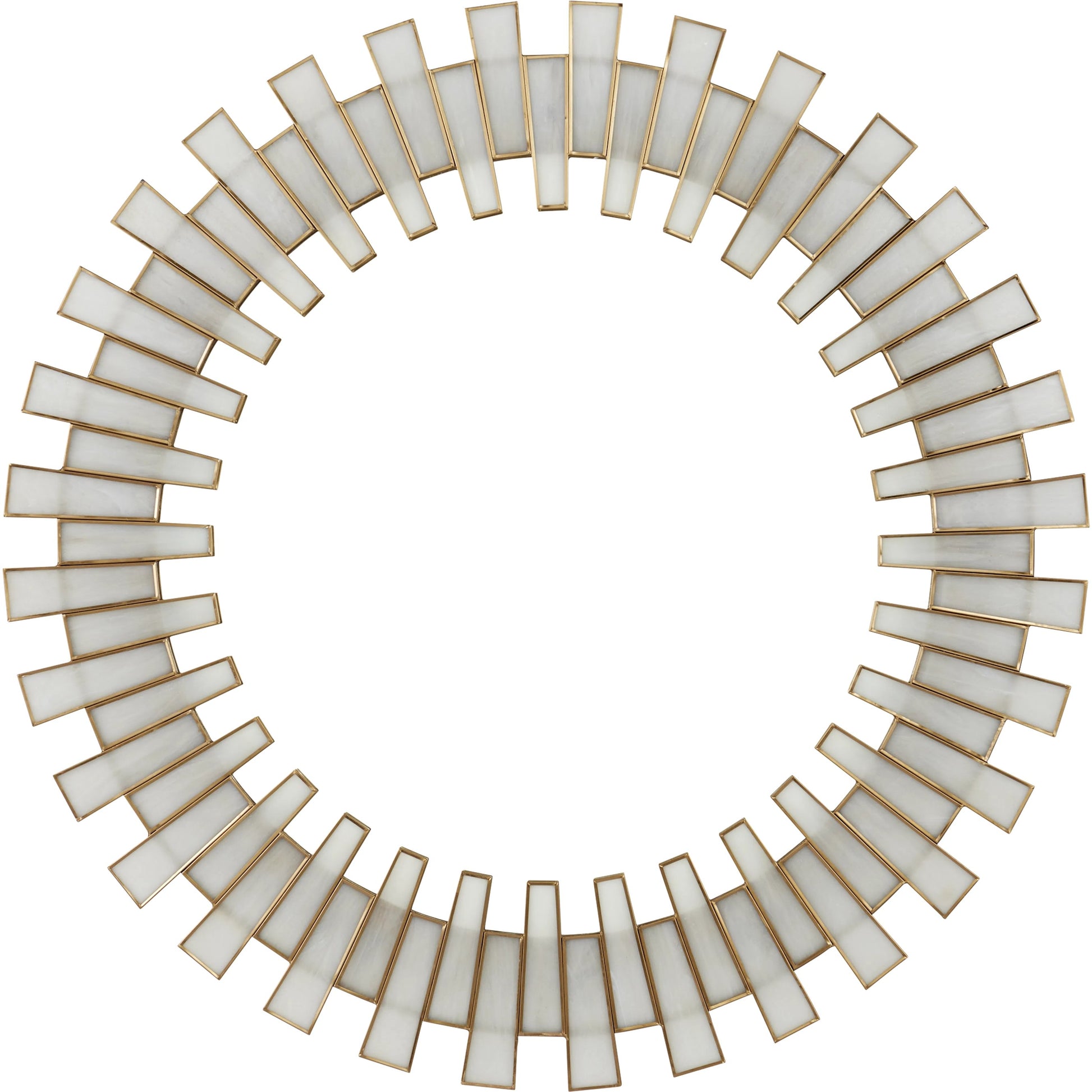 Glasdele Mirror by Currey and Company in antique brass, white, mirror. Made from iron, glass in a modern style.