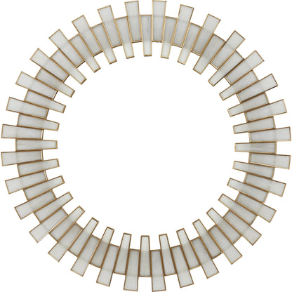 Glasdele Mirror by Currey and Company in antique brass, white, mirror. Made from iron, glass in a modern style.