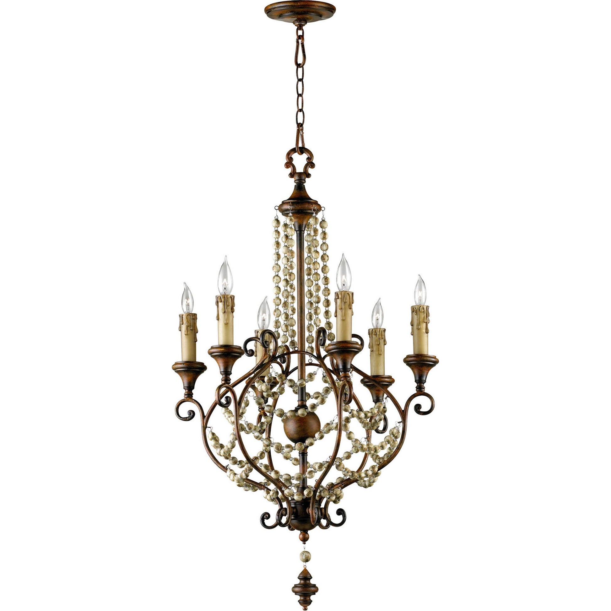 Meriel Chandelier by Cyan Design in antiqued sienna. Made from wrought iron, wood in a cottage & farmhouse style.