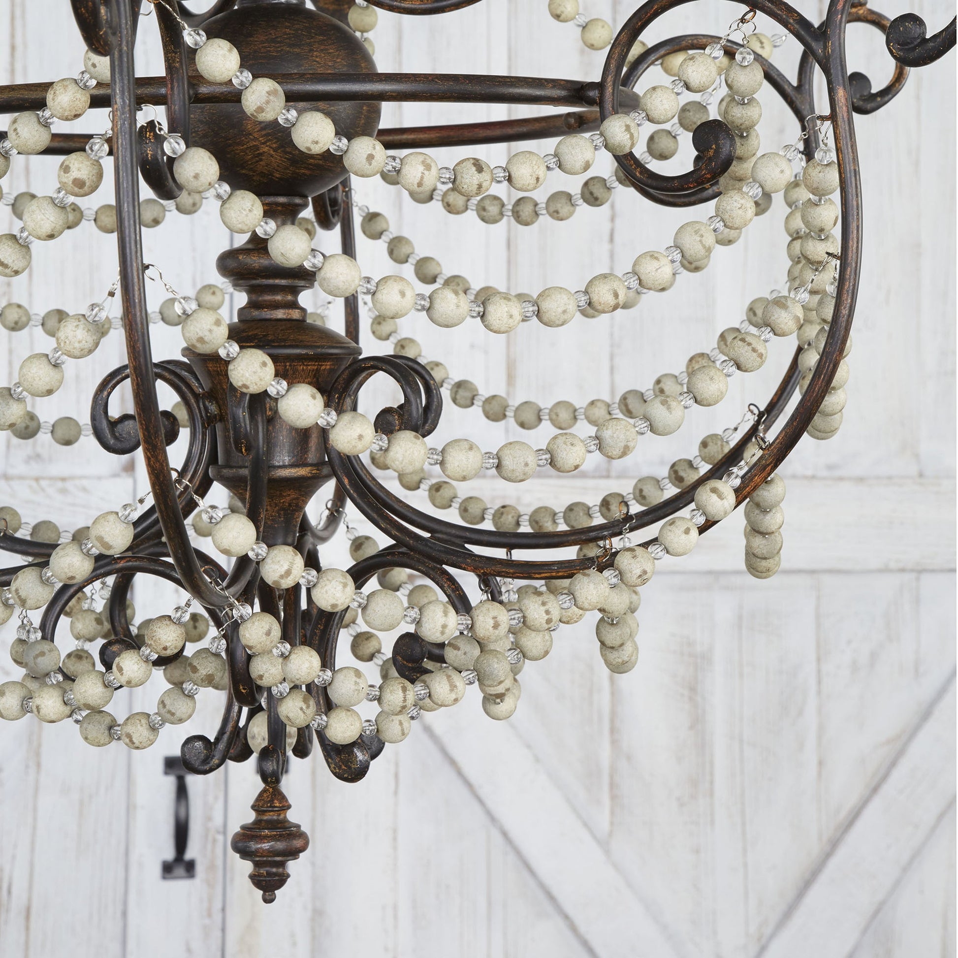 Meriel Chandelier by Cyan Design in antiqued sienna. Made from wrought iron, wood in a cottage & farmhouse style.