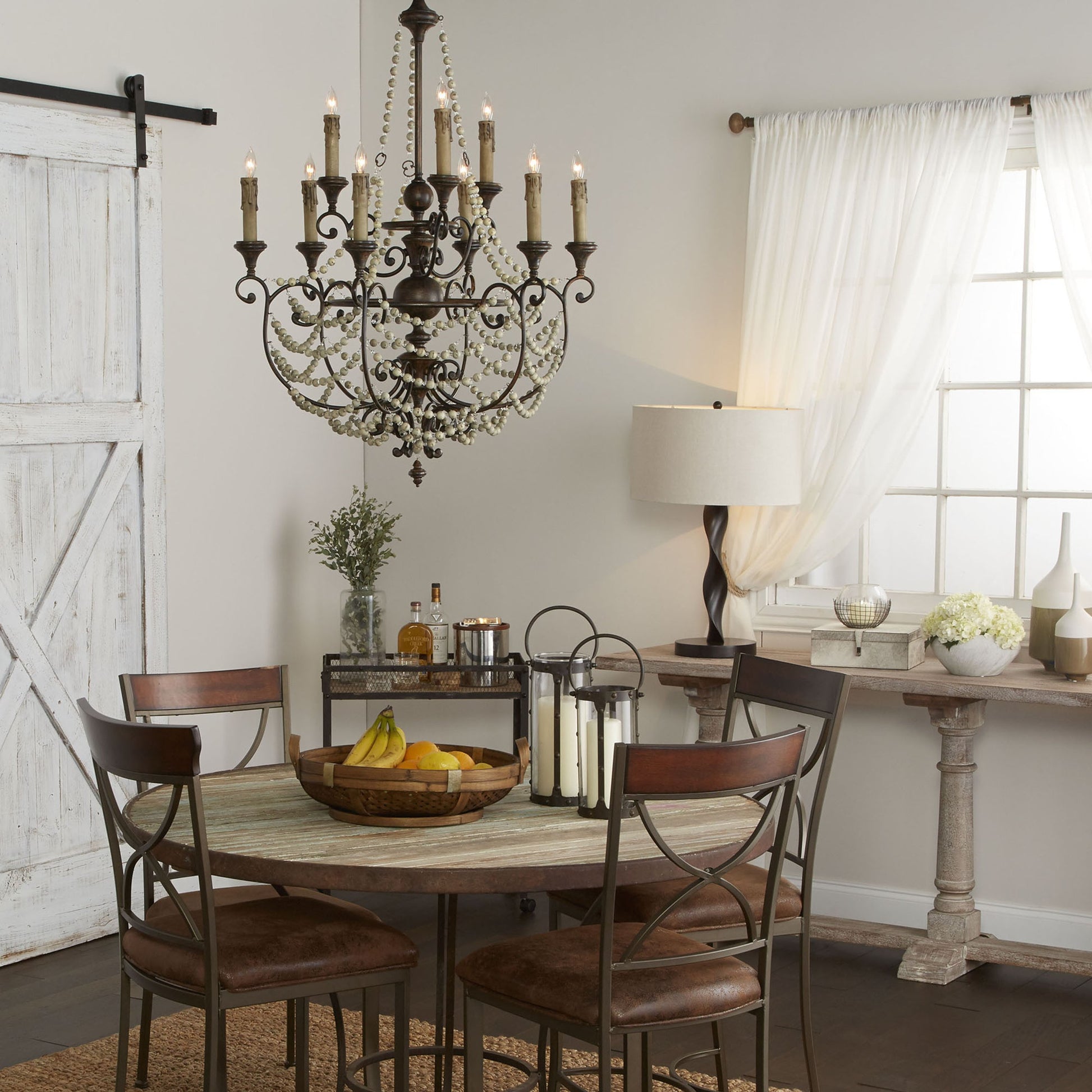 Meriel Chandelier by Cyan Design in antiqued sienna. Made from wrought iron, wood in a cottage & farmhouse style.