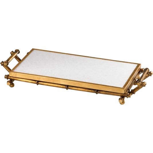 Bamboo Serving Tray by Cyan Design in gold. Made from iron, marble in a eclectic & global style.