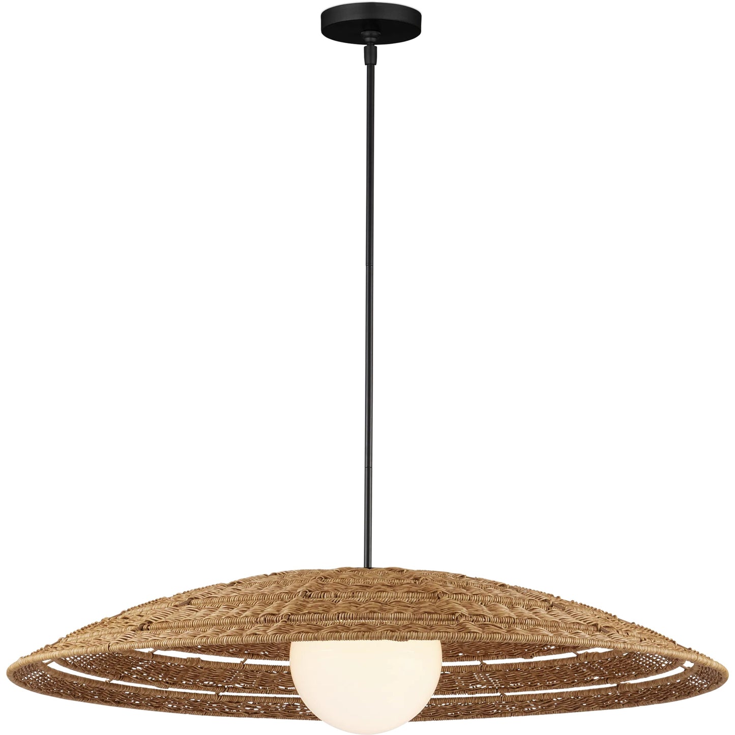 007 SI-2386954 | Additional Silo | Barbary Outdoor Pendant by Currey and Company in natural, black, frosted white. Made from all-weather wicker, metal, glass in a rustic style.