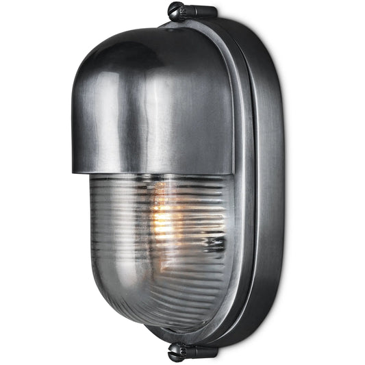 Maritime Outdoor Wall Sconce by Currey and Company. Made from brass, glass in a unique style.