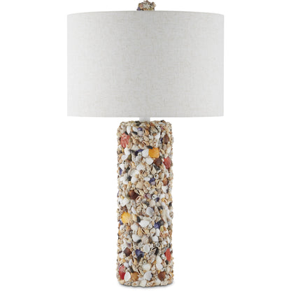 Festoon Table Lamp by Currey and Company in natural, sugar white. Made from assorted shells, wood, wrought iron in a modern style.