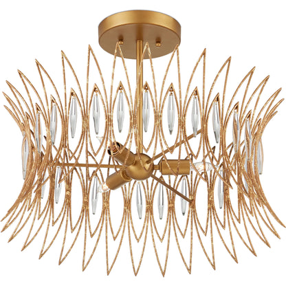Marquise Semi-Flush Mount by Currey and Company in clear, luxor gold. Made from glass, wrought iron in a unique style.