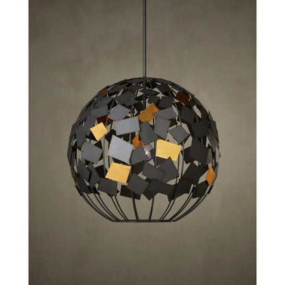 Moon Night Orb Chandelier by Currey and Company in hiroshi gray, contemporary gold leaf. Made from wrought iron in a modern style.