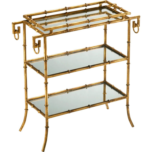 Bamboo Bar Cart by Cyan Design in gold. Made from iron, mirrored glass in a eclectic & global style.