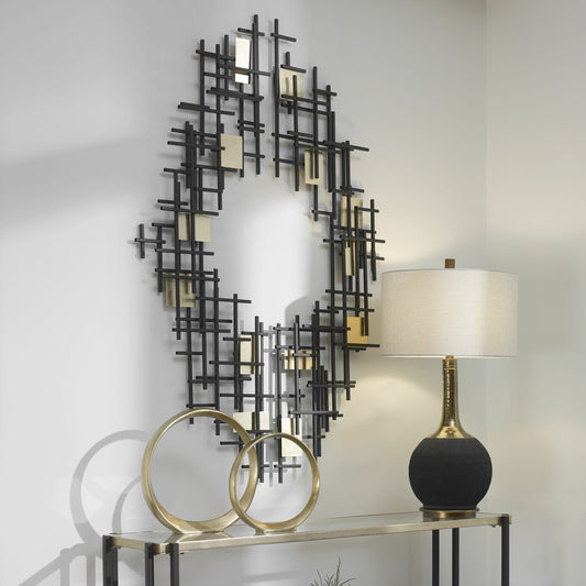 Reflection Wall Decor by Uttermost in matte black, gold leaf. Made from iron in a modern style.