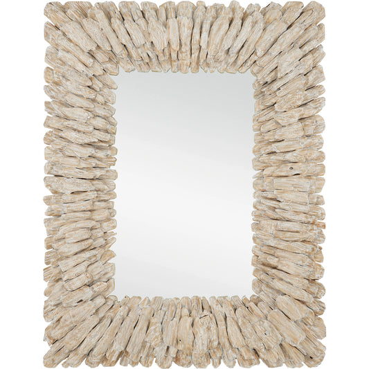 Beachhead Wash Mirror by Currey and Company in whitewashed driftwood, mirror. Made from wood, glass in a modern style.