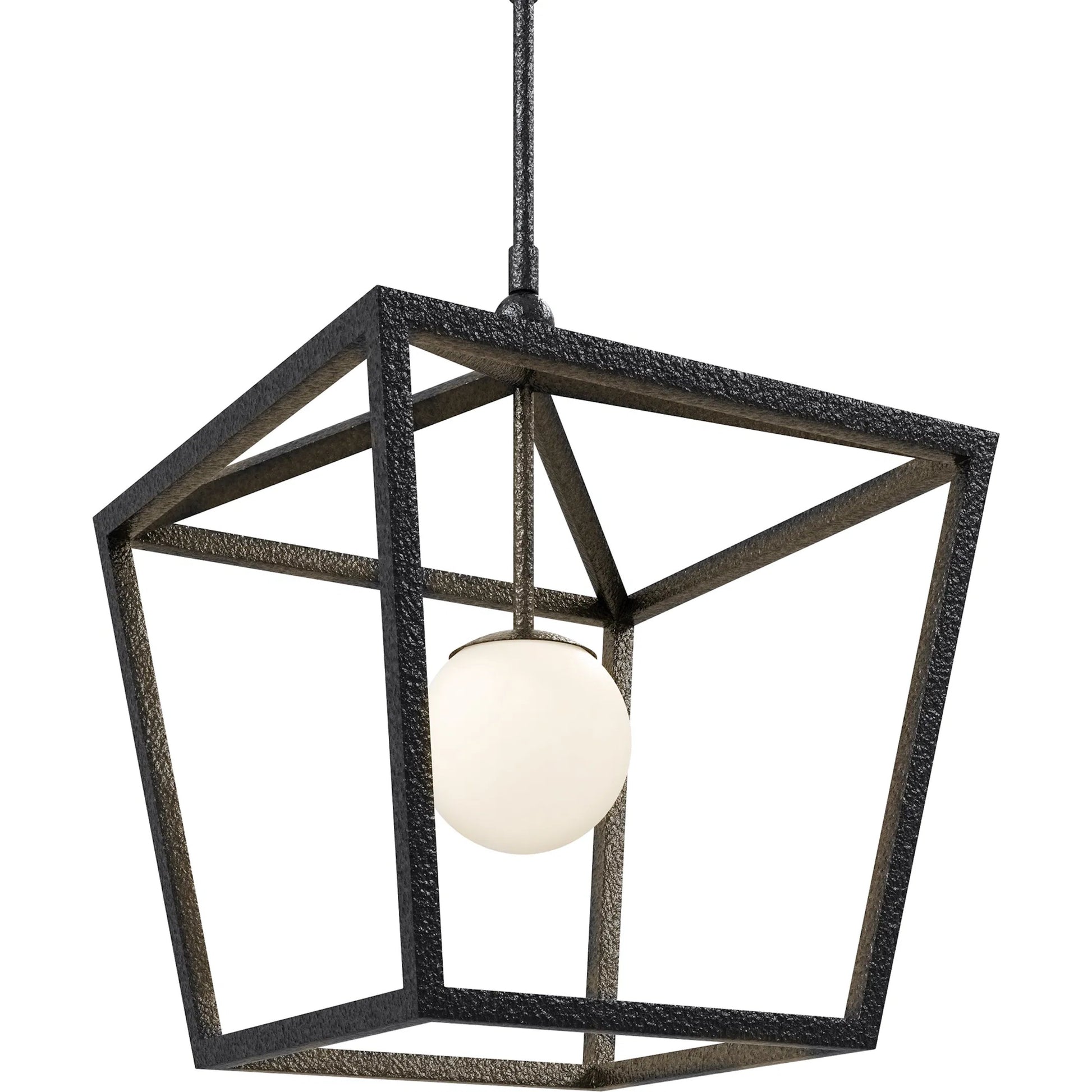 Denison Outdoor Lantern by Currey and Company in black, frosted white. Made from wrought iron, glass in a modern style.