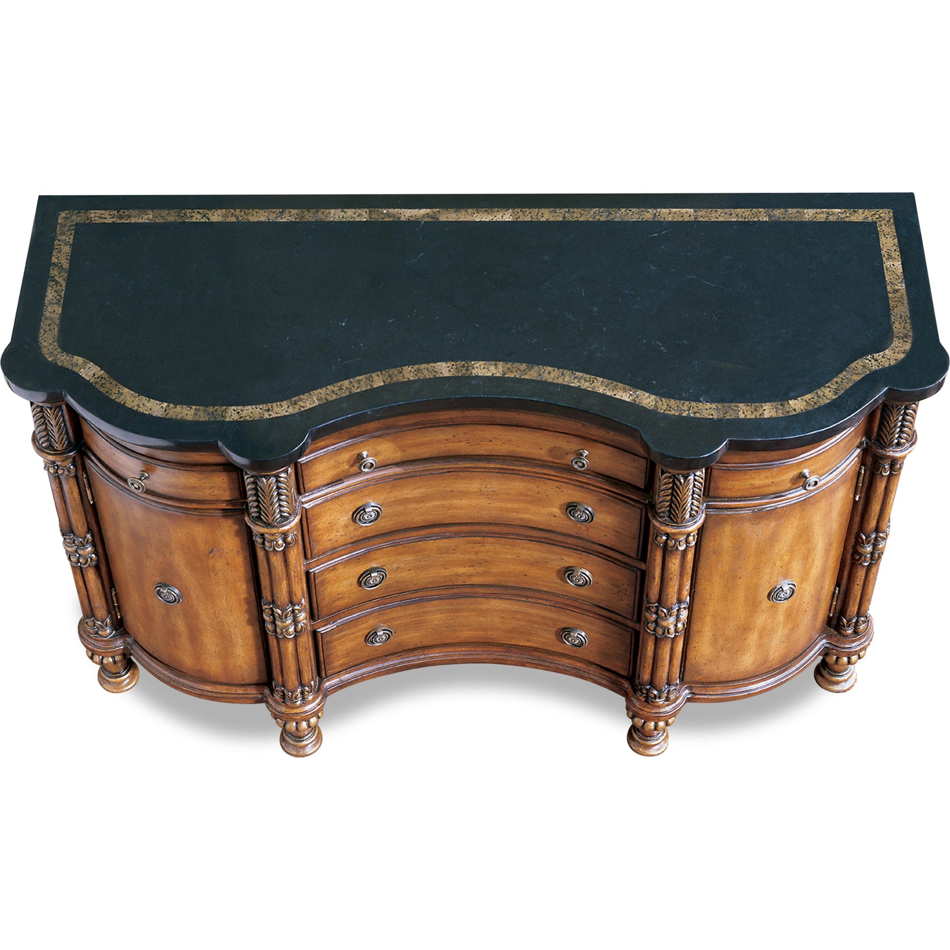 Fossil Stone Credenza by Butler Specialty Company in multi-color and heritage. Made from wood, resin, veneer, fossil stone veneer in a traditional style.