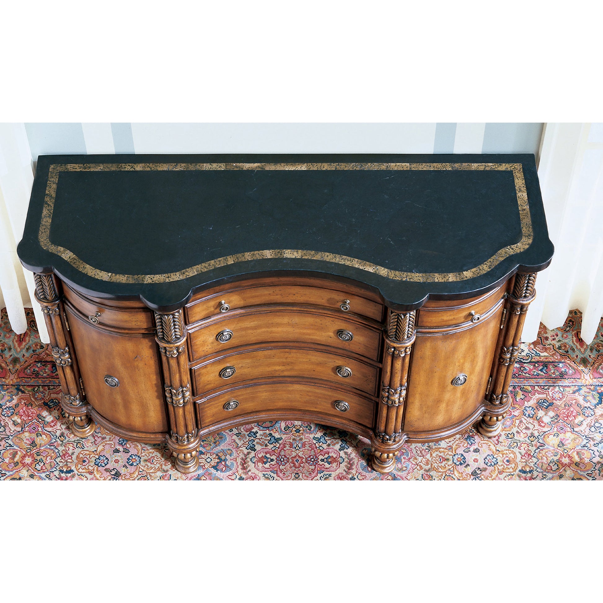 Fossil Stone Credenza by Butler Specialty Company in multi-color and heritage. Made from wood, resin, veneer, fossil stone veneer in a traditional style.