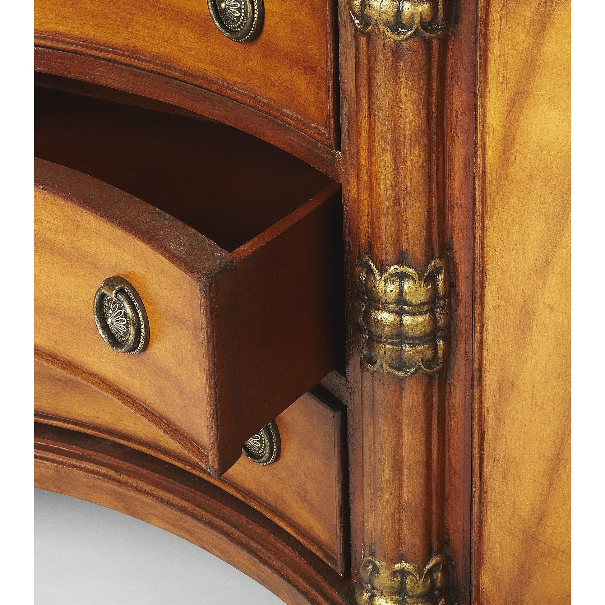 Fossil Stone Credenza by Butler Specialty Company in multi-color and heritage. Made from wood, resin, veneer, fossil stone veneer in a traditional style.