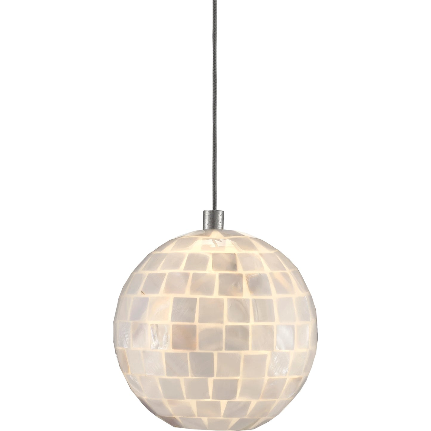001 SR-890113 | Primary Silo | Finhorn 1-Light Round Multi-Drop Pendant by Currey and Company in painted silver, pearl. Made from metal, mother of pearl in a modern style.