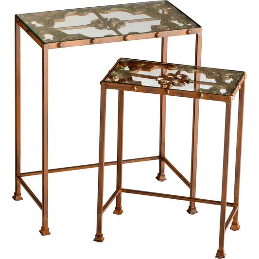 Gunnison Nesting Tables by Cyan Design in rust. Made from iron glass in a rustic style.