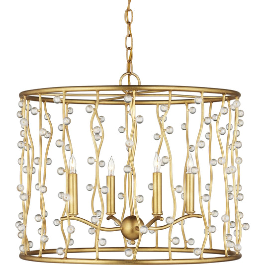 Adagio Chandelier by Currey and Company in contemporary gold leaf, contemporary gold, clear. Made from wrought iron, crystal in a unique style.