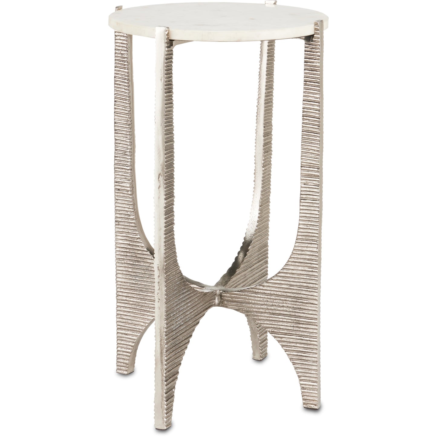 001 SI-1924041 | Primary Silo | Micha Accent Table by Currey and Company in antique nickel, white. Made from cast aluminum, marble in a modern style.