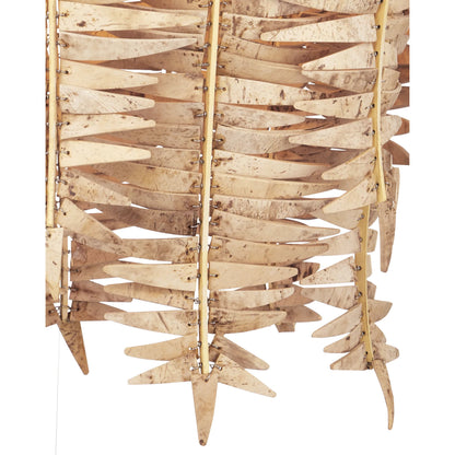 Tiptur Pendant by Currey and Company in natural, coco cream. Made from coco shells, wrought iron in a rustic style.