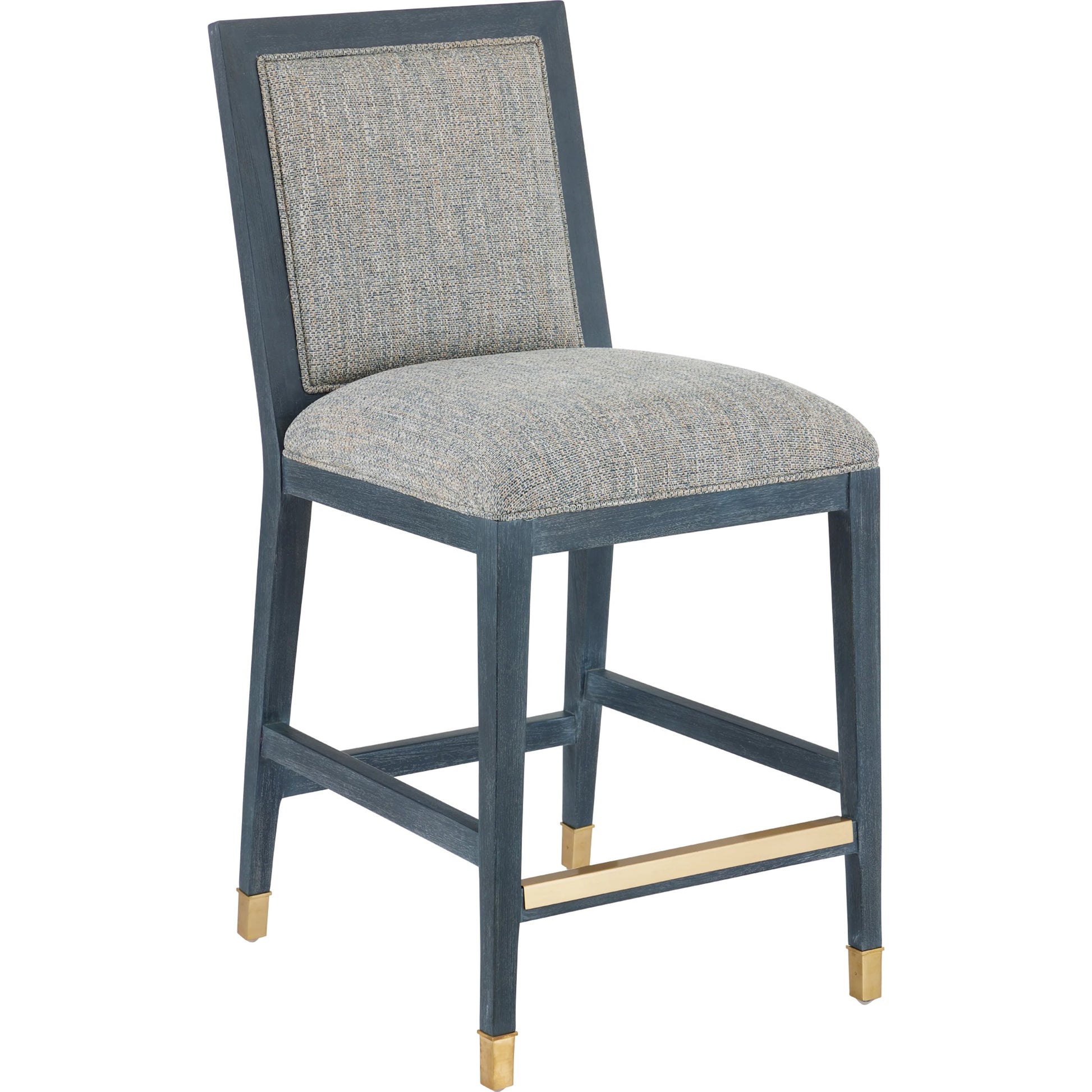 Santos Counter Stool by Currey and Company. Made from mahogany, rattan, brass in a modern style.