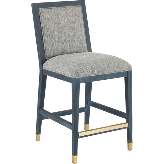 Santos Counter Stool by Currey and Company. Made from mahogany, rattan, brass in a modern style.