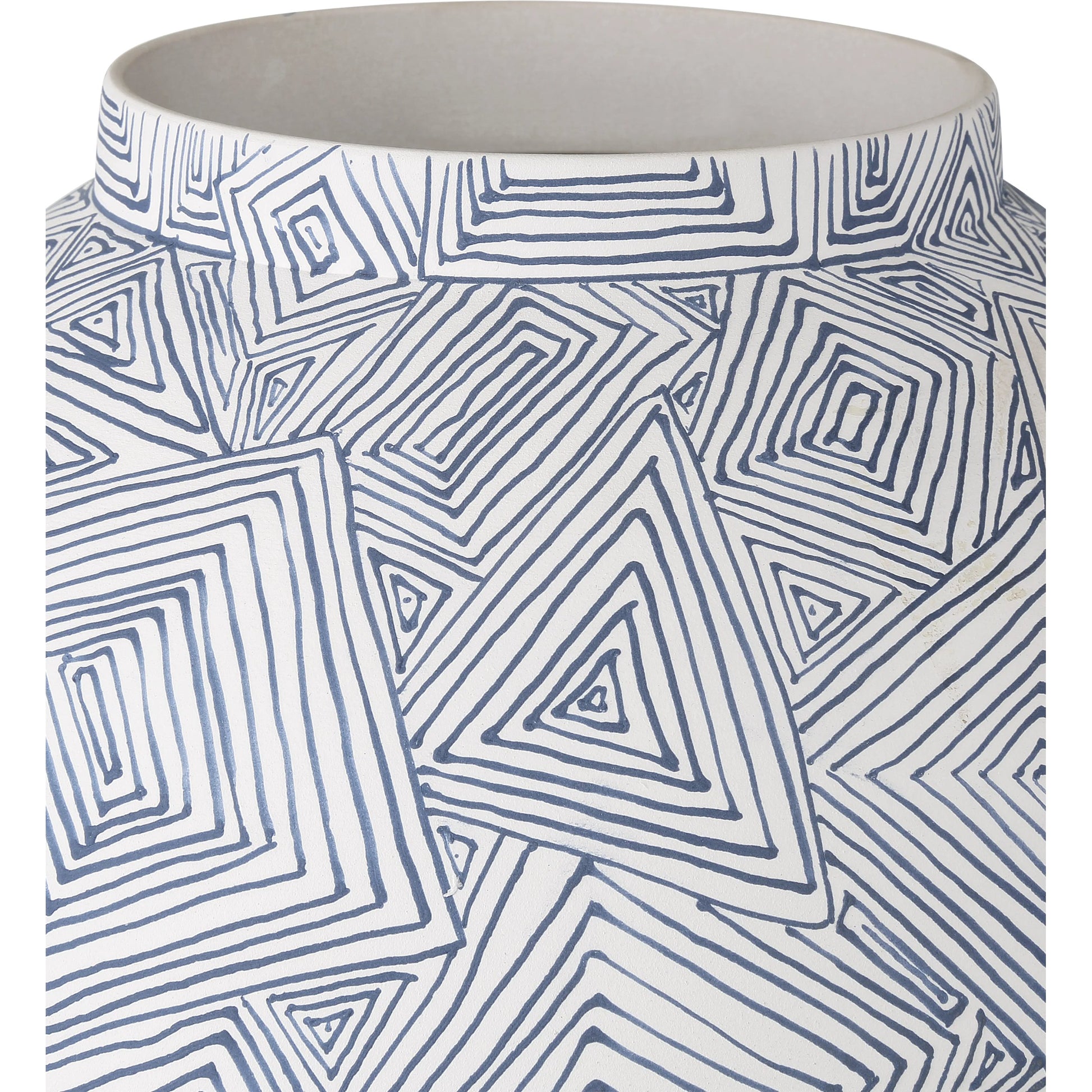 Zag Vase by Currey and Company in blue, white. Made from porcelain in a modern style.