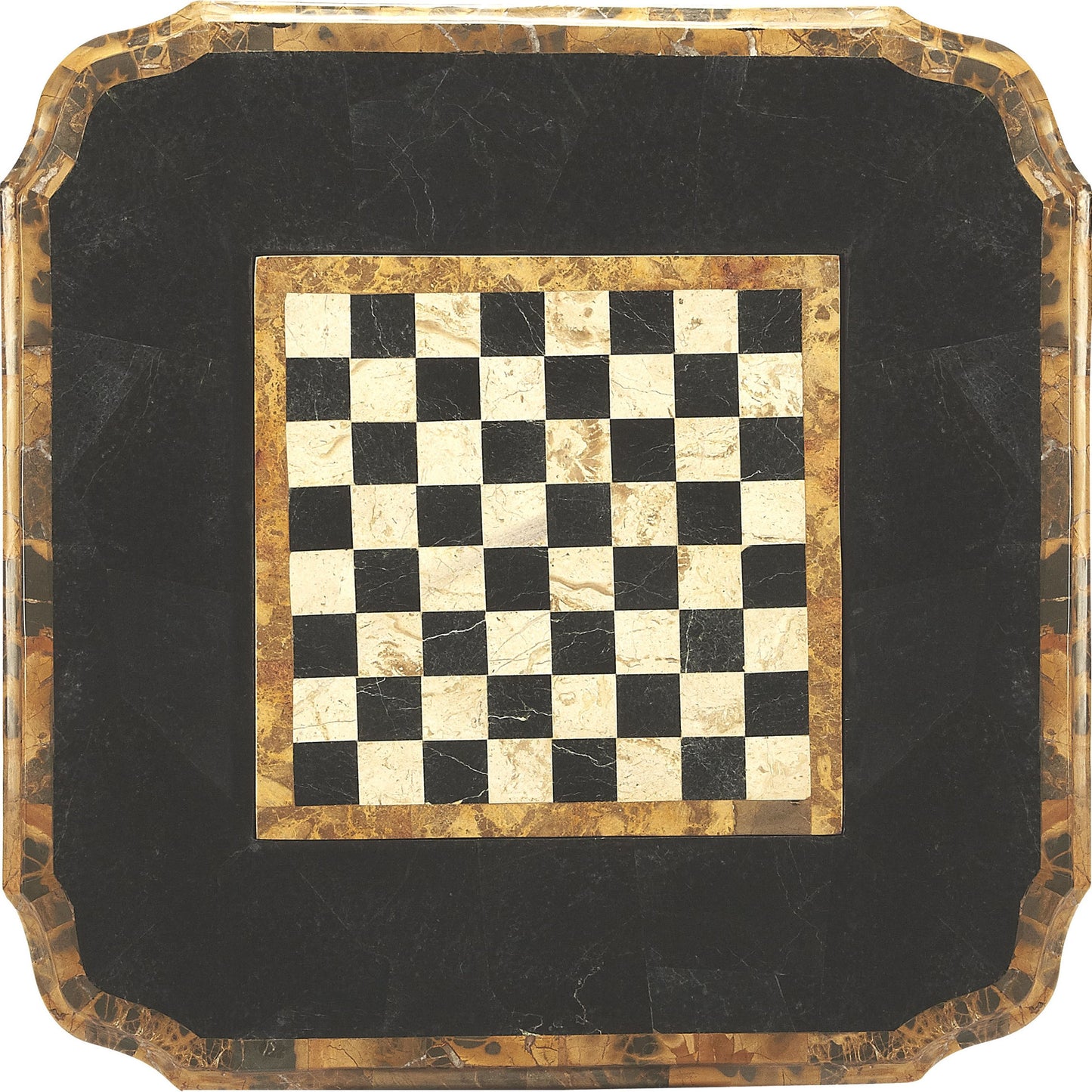 003 O-BUTLER-506070 | Closeup | Carlyle Game Table by Butler Specialty Company in multi-color and heritage. Made from resin, fossil stone veneer in a traditional style.