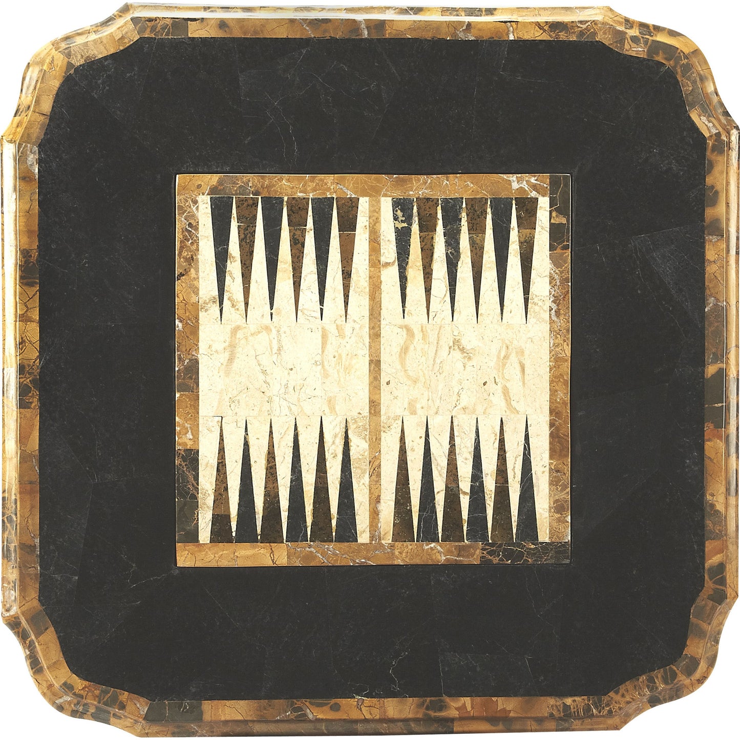 004 O-BUTLER-506070 | Closeup | Carlyle Game Table by Butler Specialty Company in multi-color and heritage. Made from resin, fossil stone veneer in a traditional style.