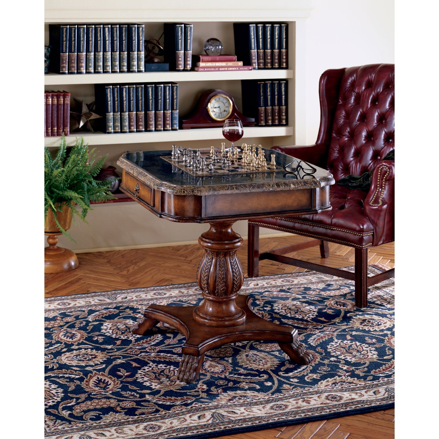 006 O-BUTLER-506070 | Lifestyle | Carlyle Game Table by Butler Specialty Company in multi-color and heritage. Made from resin, fossil stone veneer in a traditional style.